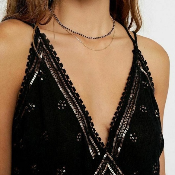 NWOT Free People Black w/ gorgeous bronze sequin detailing and crisscross straps - Picture 5 of 13